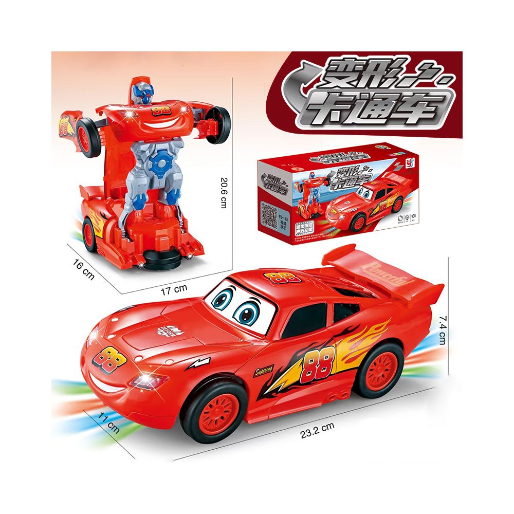 White racing car transforming robot with lights and music omnidirectional automatic shape changing toy for boys