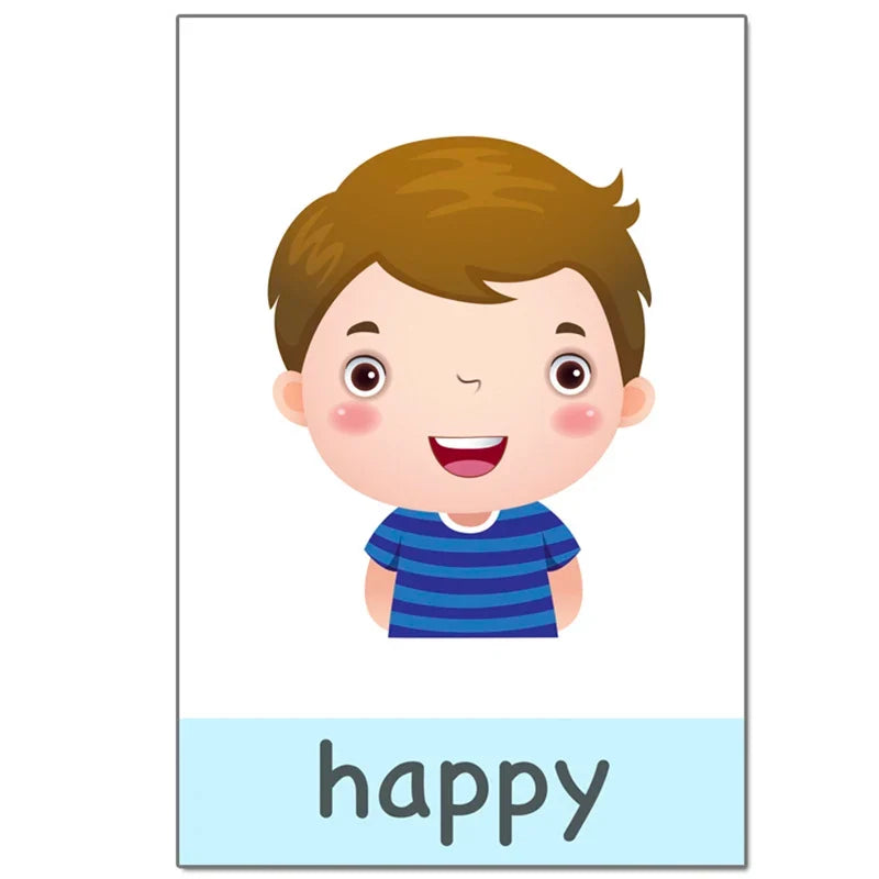 12PCS/Set Montessori Baby Learning Card Cartoon English Flash Cards for Children Kids Funny Memory Exercise Game Educational Toy