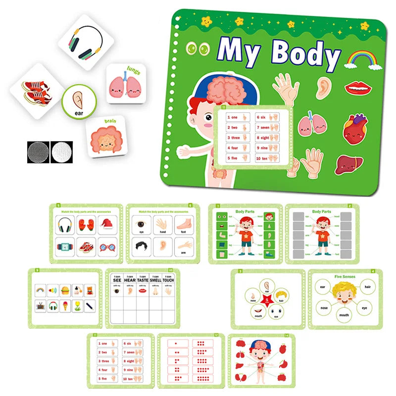 Montessori Quiet Books Early Educational Toys My First Busy Book DIY Paste Matching Puzzle Game Human Body Cognition Kids Toys