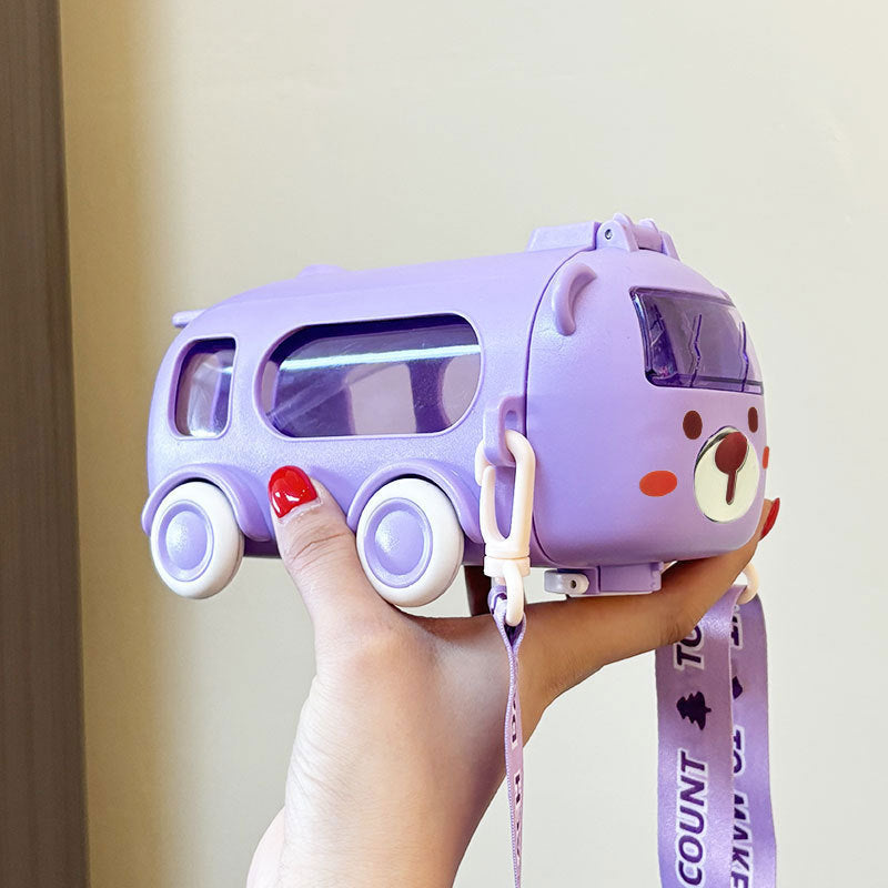 Children's high-value cartoon baby bus car water cup cartoon bounce straw plastic cup kindergarten water cup