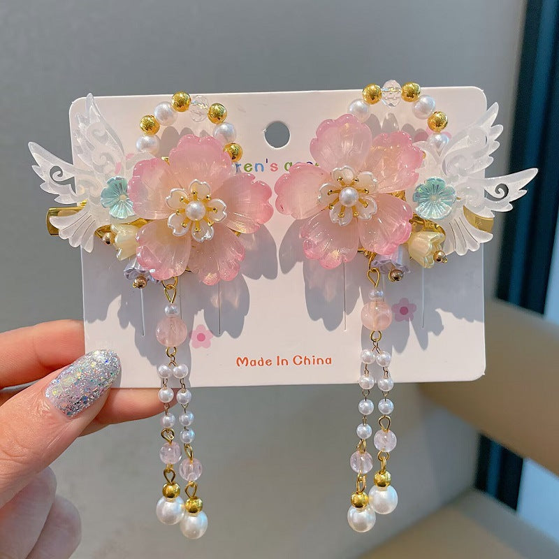 Children's Ancient Style Hair Accessories, Hairpins, Han Dynasty Costume Accessories, Tassels, Flowers, Super Fairy Clips, Girls' Glass Headdresses, Butterflies
