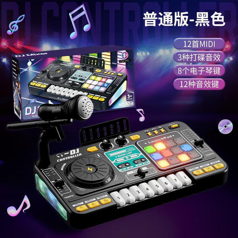 Cross-border children's DJ turntable, multi-functional Bluetooth music simulation playable instrument with microphone, baby musical toy.