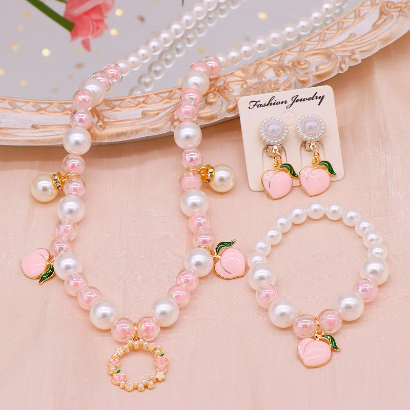 Girls' necklace wholesale imitation pearl girl temperament princess style hanfu clavicle necklace Children Baby bracelet ear clip