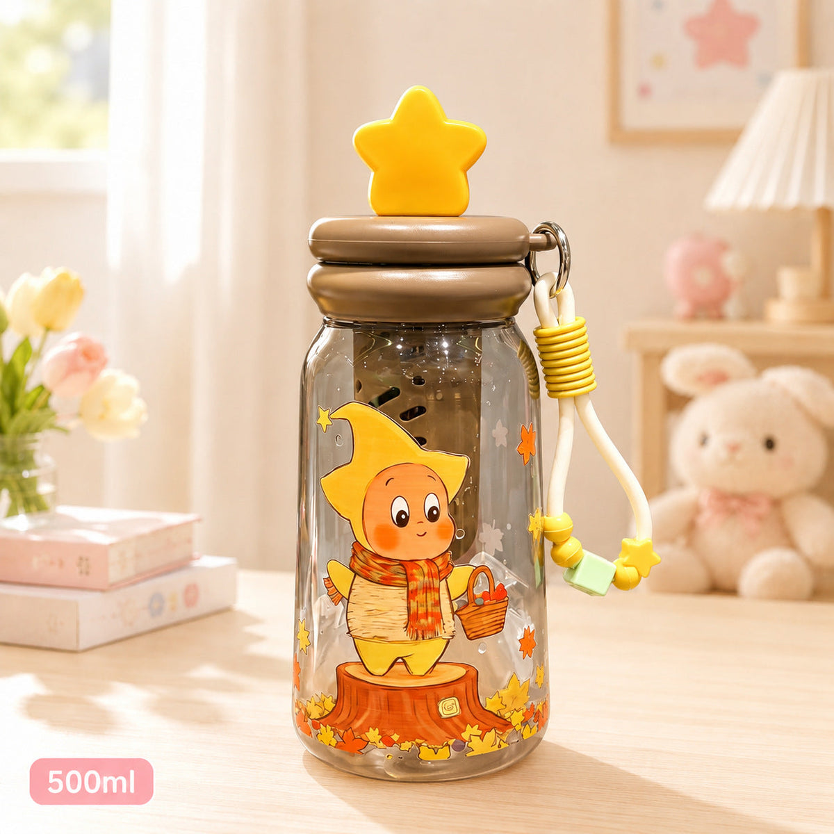 Summer Star People Tritan Plastic Cup, High Temperature Resistant Portable Straw Cup, High Appearance Value, Cute Cartoon Cup for Girls