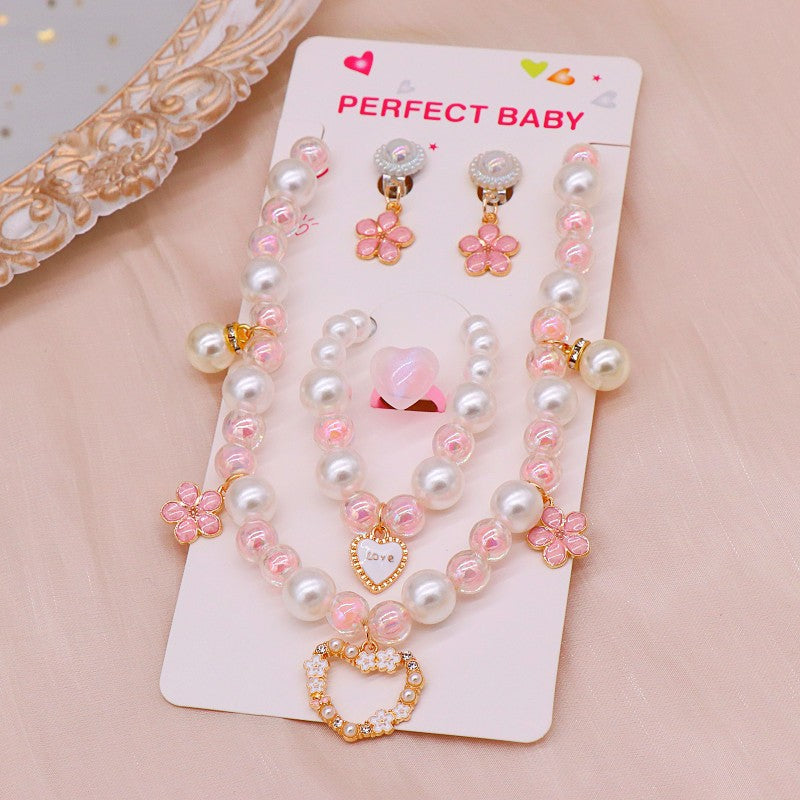 Girls' necklace wholesale imitation pearl girl temperament princess style hanfu clavicle necklace Children Baby bracelet ear clip