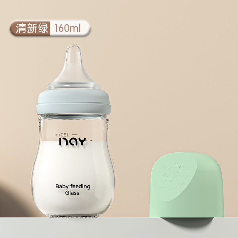 Nuoaiin Newborn Borosilicate Glass Baby Bottle Anti-Choking Anti-Flatulence Newborn Baby Bottle Cross-Border Ready Stock