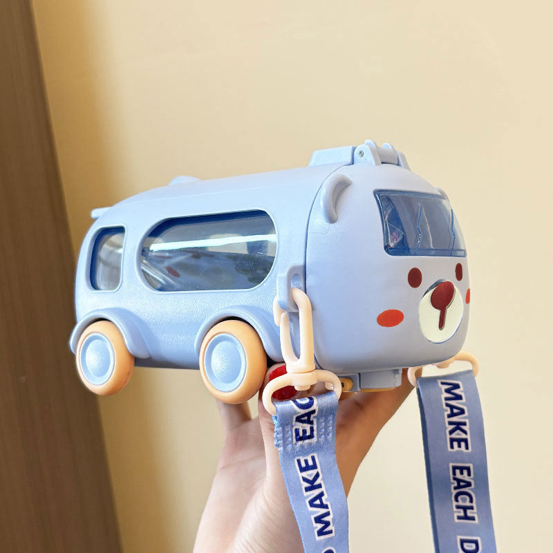 Children's high-value cartoon baby bus car water cup cartoon bounce straw plastic cup kindergarten water cup
