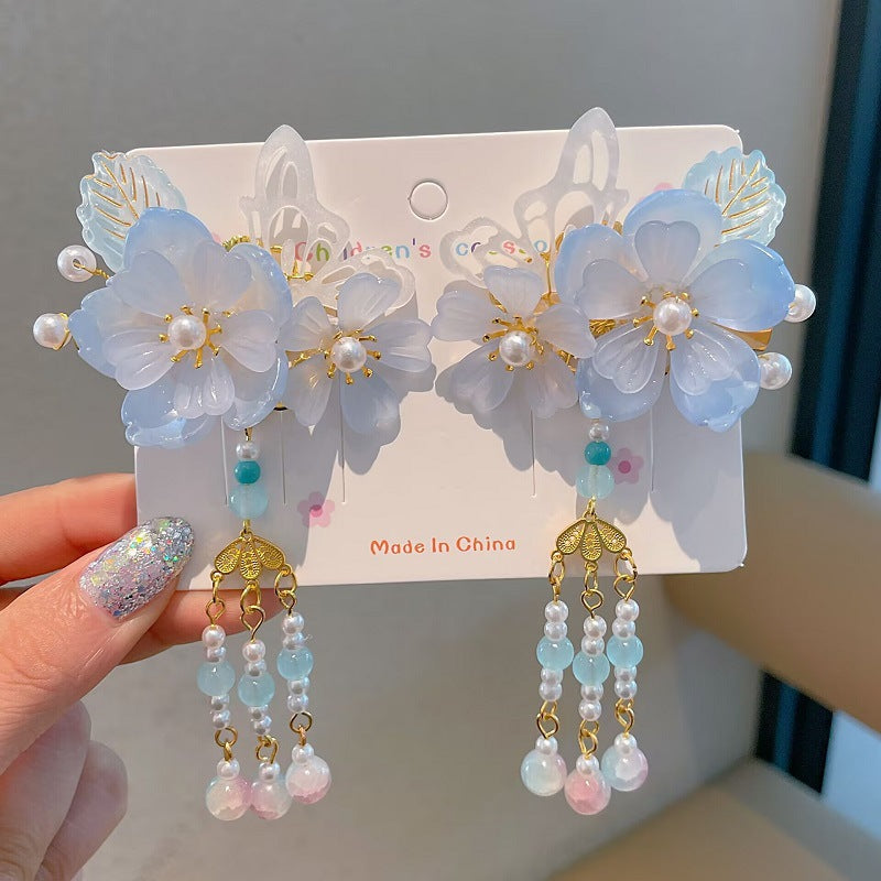 Children's Ancient Style Hair Accessories, Hairpins, Han Dynasty Costume Accessories, Tassels, Flowers, Super Fairy Clips, Girls' Glass Headdresses, Butterflies