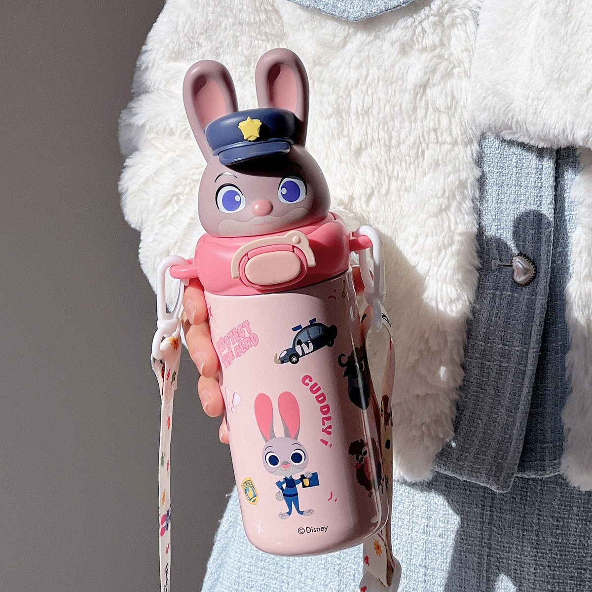 Judy Nick Children's Thermos Cup, New Model, Stylish Straw Cup for Girls, Portable Strap Water Bottle, Specially Designed for Students Going to School