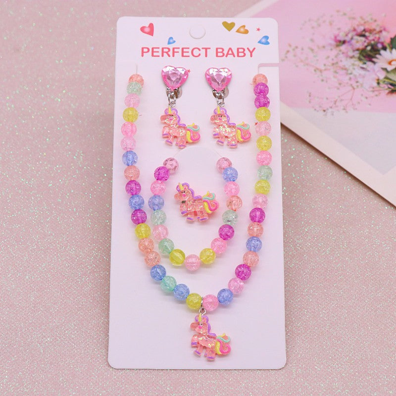Cross-border New Children's Necklace Bracelet suit Cute Unicorn Love Necklace Little Girl Jewelry Clothes Accessories
