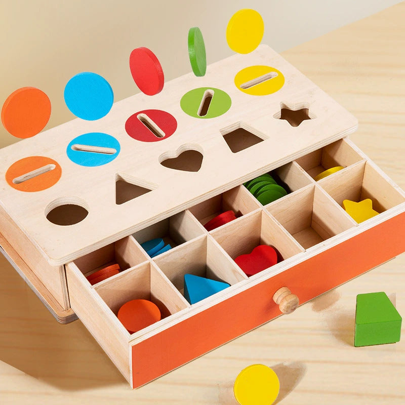 Montessori Early Education Teaching Aids, Kidsren's Educational Toys, Kindergarten Shape and Color Classification Matching Coin Box Gifts