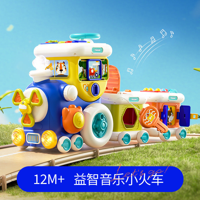 Cross-Border Best-Selling Baby Music and Light Educational Toy Train, Early Education Toy, Multi-Functional Baby Push-And-Crawl Toy
