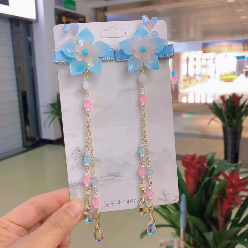 Children's Ancient Style Hair Accessories, Hairpins, Han Dynasty Costume Accessories, Tassels, Flowers, Super Fairy Clips, Girls' Glass Headdresses, Butterflies