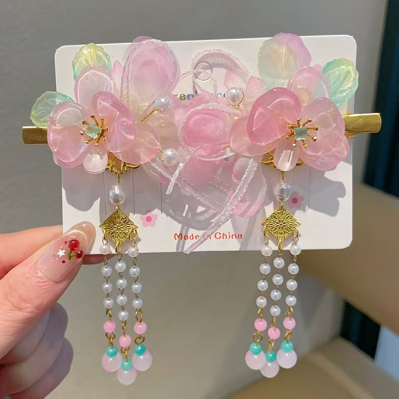 Children's Ancient Style Hair Accessories, Hairpins, Han Dynasty Costume Accessories, Tassels, Flowers, Super Fairy Clips, Girls' Glass Headdresses, Butterflies
