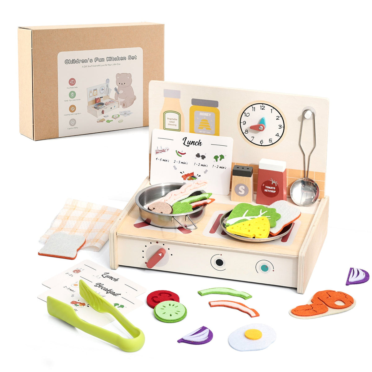 Amazon Early Education Wooden Simulation Cooking Kitchen Playset Stove Utensils Tableware Wooden Cognitive Toys for Babies