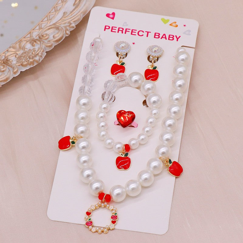 Girls' necklace wholesale imitation pearl girl temperament princess style hanfu clavicle necklace Children Baby bracelet ear clip