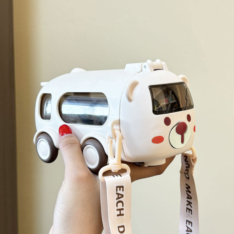 Children's high-value cartoon baby bus car water cup cartoon bounce straw plastic cup kindergarten water cup