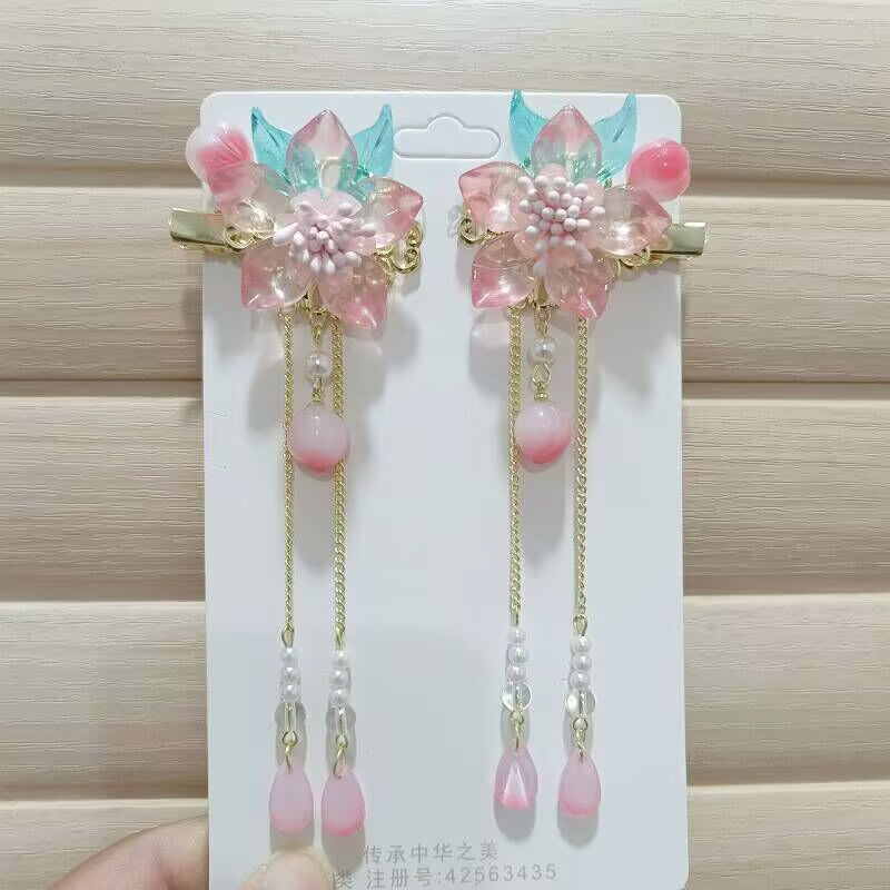 Children's Ancient Style Hair Accessories, Hairpins, Han Dynasty Costume Accessories, Tassels, Flowers, Super Fairy Clips, Girls' Glass Headdresses, Butterflies