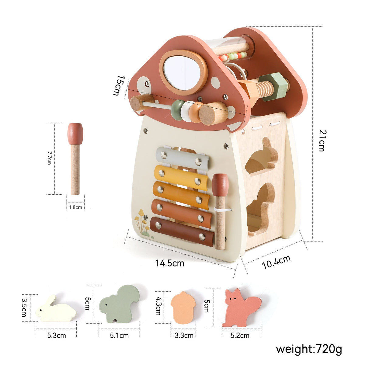 Amazon Early Education Children's Play House Toy Wooden Multifunctional Mushroom-Shaped 5-in-1 Busy Set