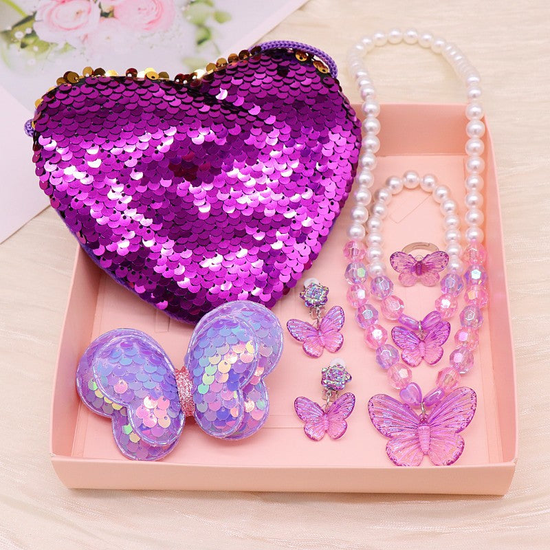 Children's Necklace, Earrings, Ring Set, Butterfly Cute Cartoon Girl Princess Jewelry Set, Necklace Necklace