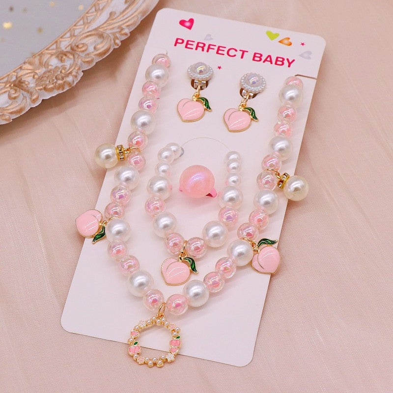 Girls' necklace wholesale imitation pearl girl temperament princess style hanfu clavicle necklace Children Baby bracelet ear clip