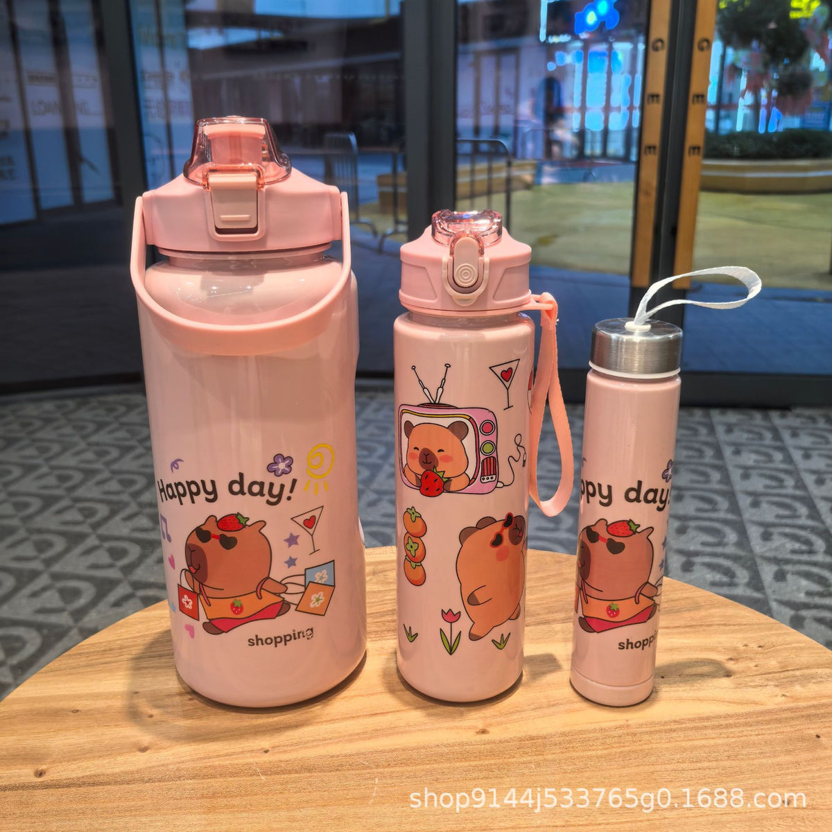 Cartoon Large Capacity Three-Piece Cup Gradient Cyber Celebrous Plastic Water Cup Sports Kettle Bounce Lid Rainbow Set Cup