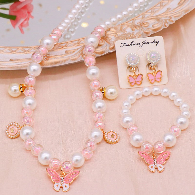 Girls' necklace wholesale imitation pearl girl temperament princess style hanfu clavicle necklace Children Baby bracelet ear clip