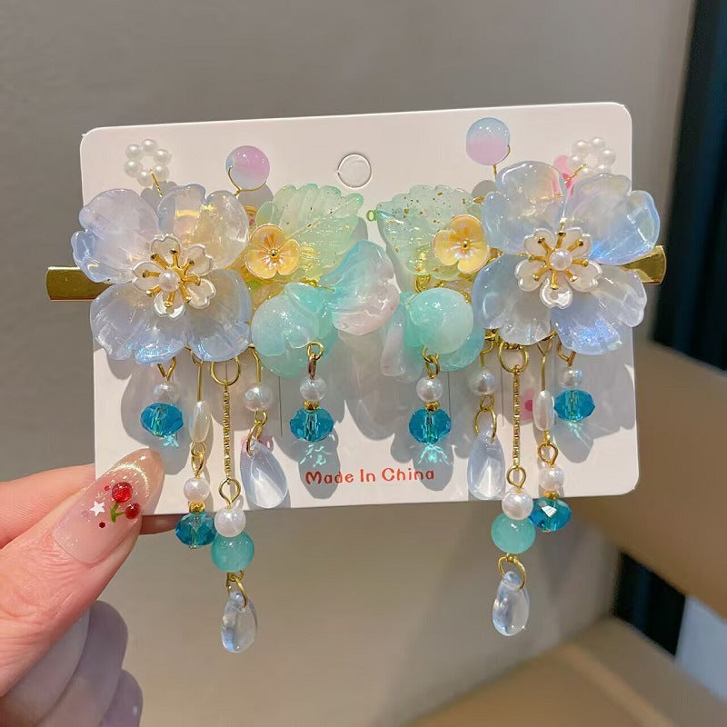 Children's Ancient Style Hair Accessories, Hairpins, Han Dynasty Costume Accessories, Tassels, Flowers, Super Fairy Clips, Girls' Glass Headdresses, Butterflies