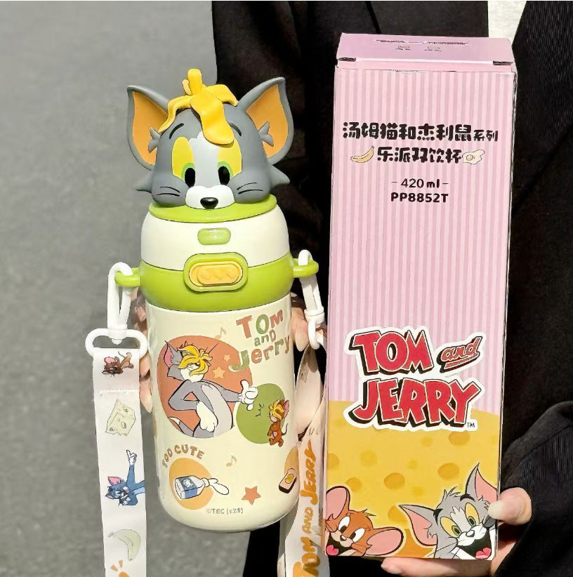 Judy Nick Children's Thermos Cup, New Model, Stylish Straw Cup for Girls, Portable Strap Water Bottle, Specially Designed for Students Going to School