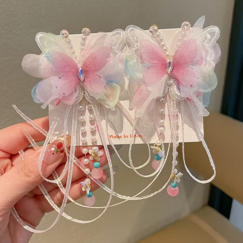 Children's Ancient Style Hair Accessories, Hairpins, Han Dynasty Costume Accessories, Tassels, Flowers, Super Fairy Clips, Girls' Glass Headdresses, Butterflies