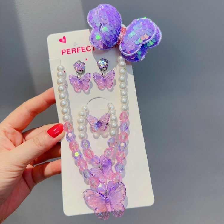 Children's Necklace, Earrings, Ring Set, Butterfly Cute Cartoon Girl Princess Jewelry Set, Necklace Necklace