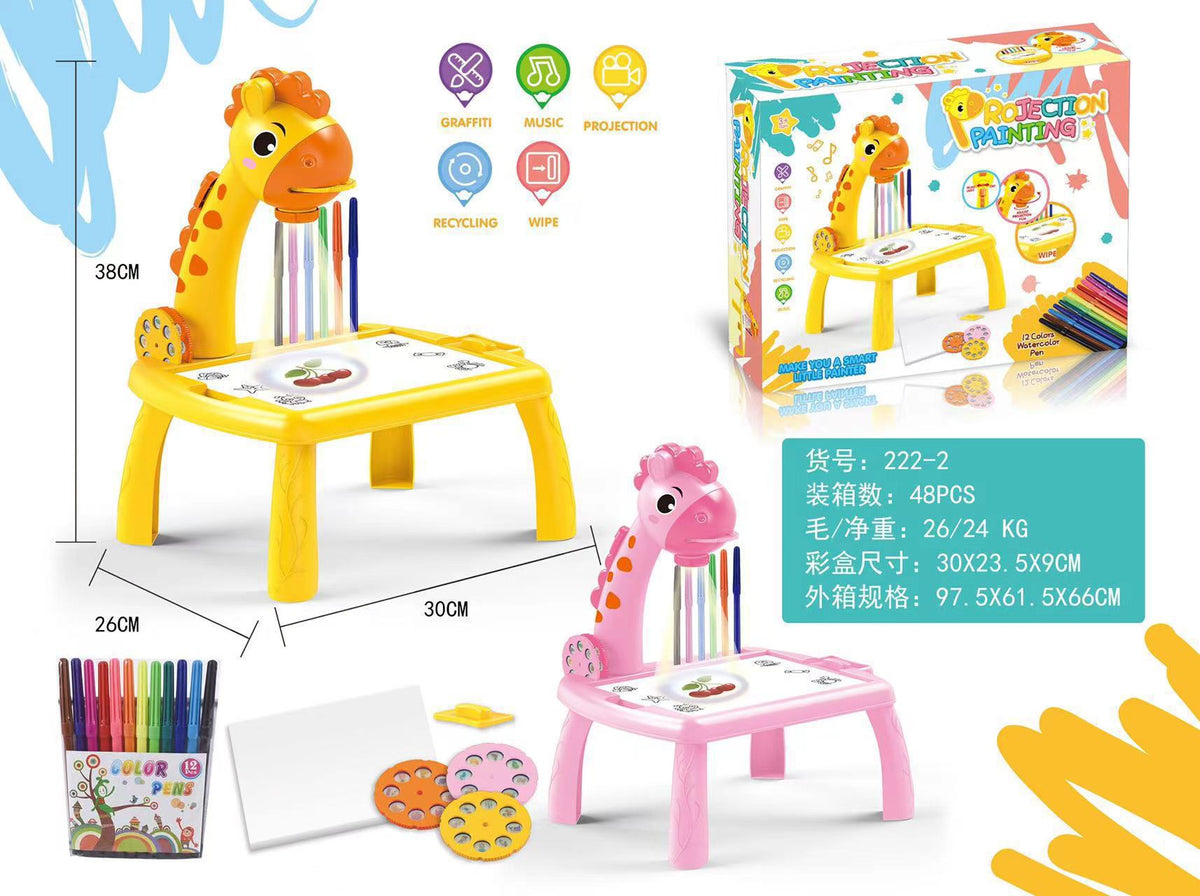 Cross-Border Multifunctional Deer-Shaped Projection Drawing Table with Cartoon Design, Sound and Light, Graffiti Writing Board, Children's Educational Toy