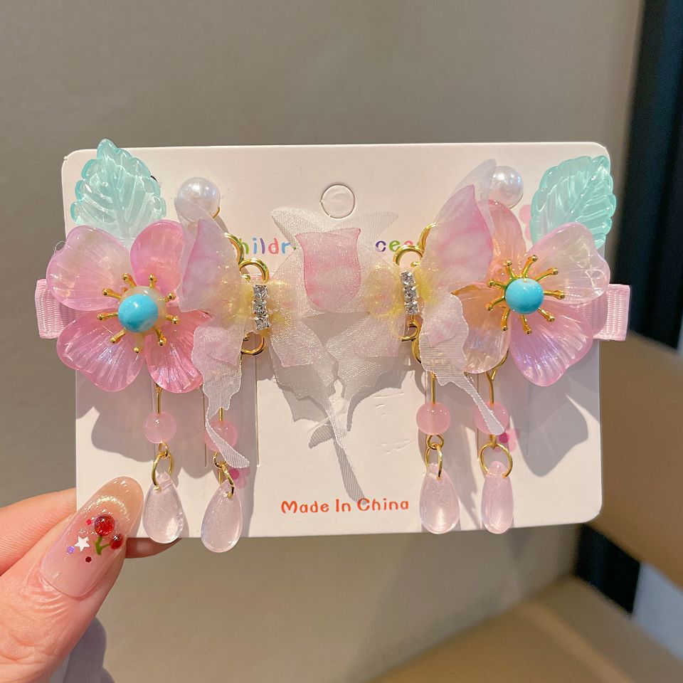 Children's Ancient Style Hair Accessories, Hairpins, Han Dynasty Costume Accessories, Tassels, Flowers, Super Fairy Clips, Girls' Glass Headdresses, Butterflies