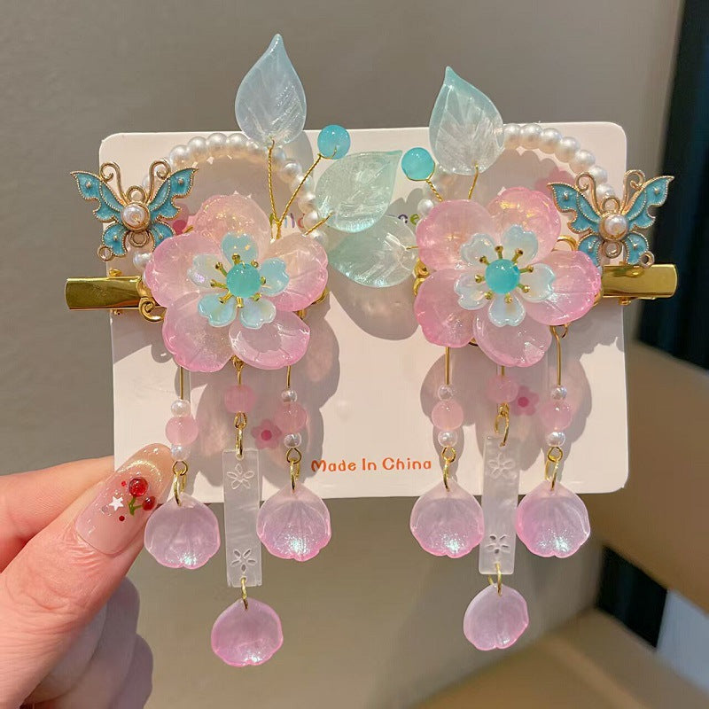 Children's Ancient Style Hair Accessories, Hairpins, Han Dynasty Costume Accessories, Tassels, Flowers, Super Fairy Clips, Girls' Glass Headdresses, Butterflies