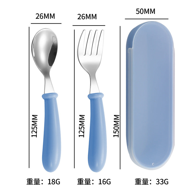 Cartoon 304 Stainless Steel Kidsren's Spoon and Fork Baby Eating Training Tableware Set Baby Portable Feeding Spoon