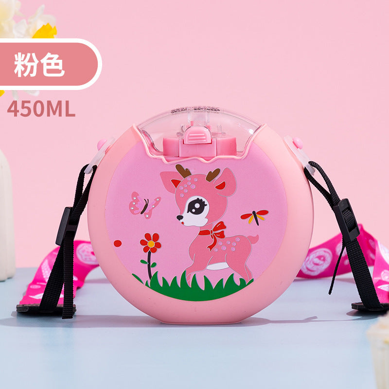 Cute Donut Water Cup Anti-Fall Silicone Straw Cup Children and Students Cross-Body Strap Plastic Cup Gift Kettle Wholesale