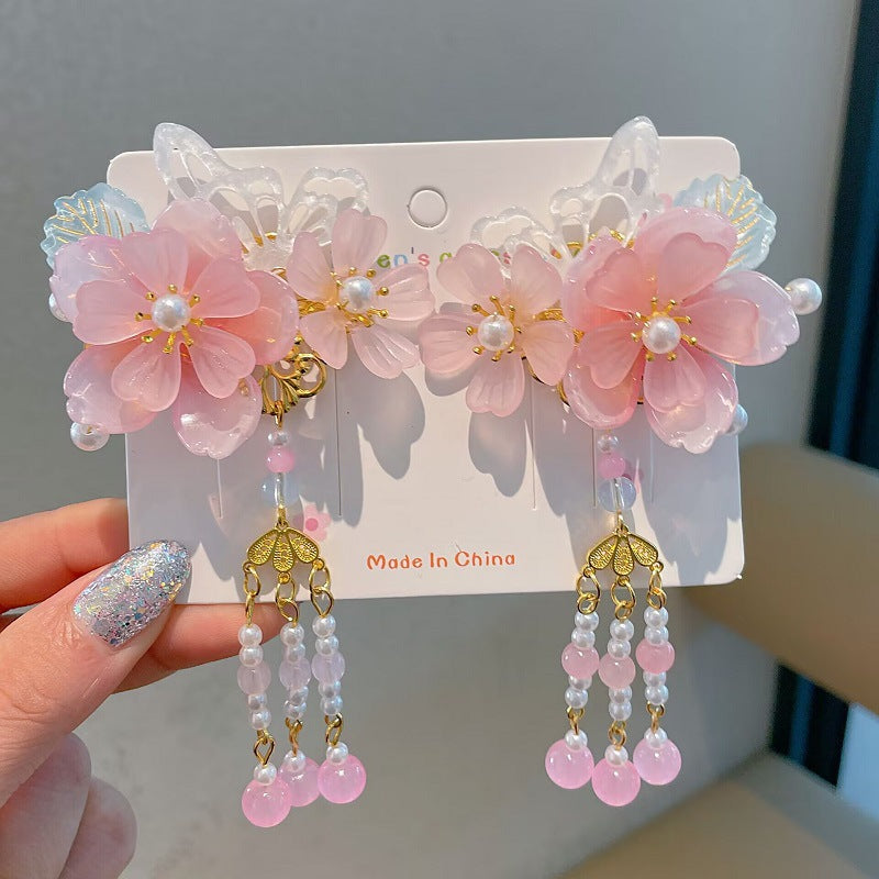 Children's Ancient Style Hair Accessories, Hairpins, Han Dynasty Costume Accessories, Tassels, Flowers, Super Fairy Clips, Girls' Glass Headdresses, Butterflies