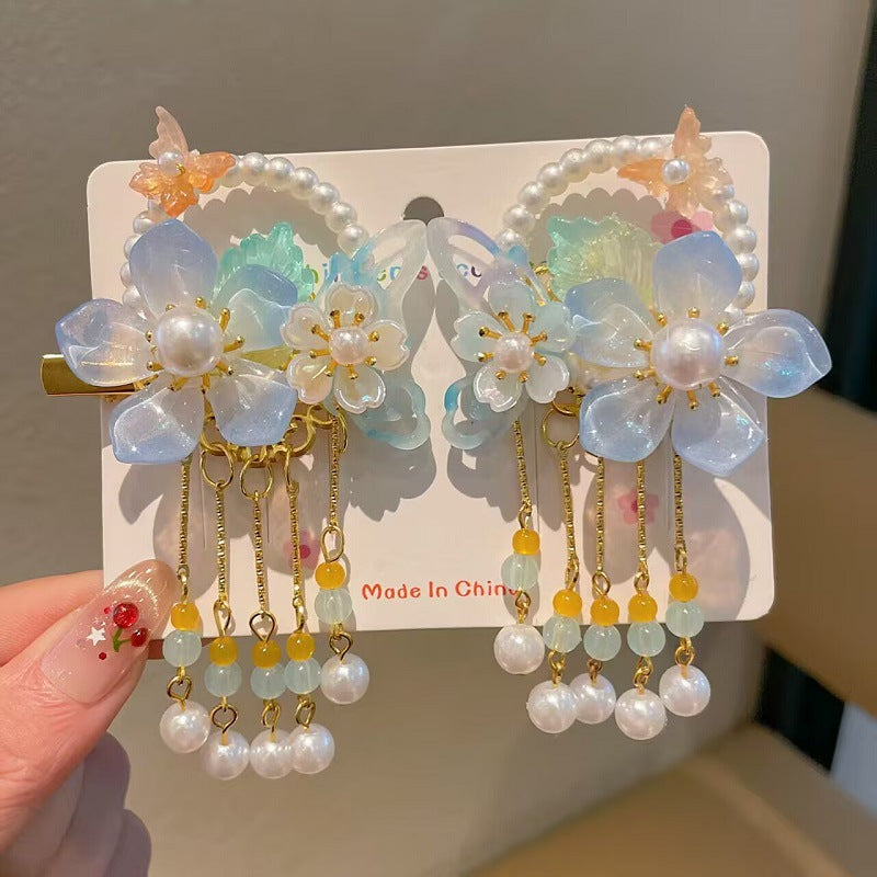 Children's Ancient Style Hair Accessories, Hairpins, Han Dynasty Costume Accessories, Tassels, Flowers, Super Fairy Clips, Girls' Glass Headdresses, Butterflies