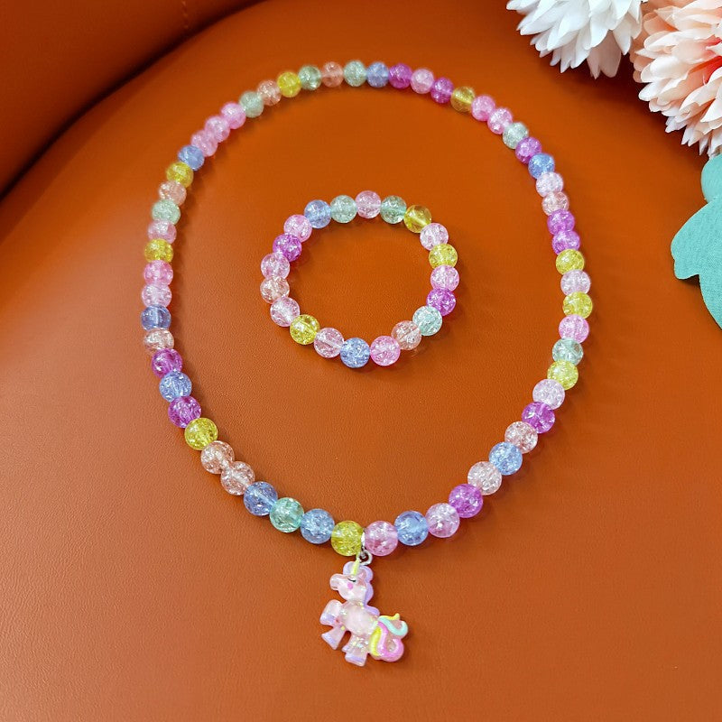 Cross-border New Children's Necklace Bracelet suit Cute Unicorn Love Necklace Little Girl Jewelry Clothes Accessories