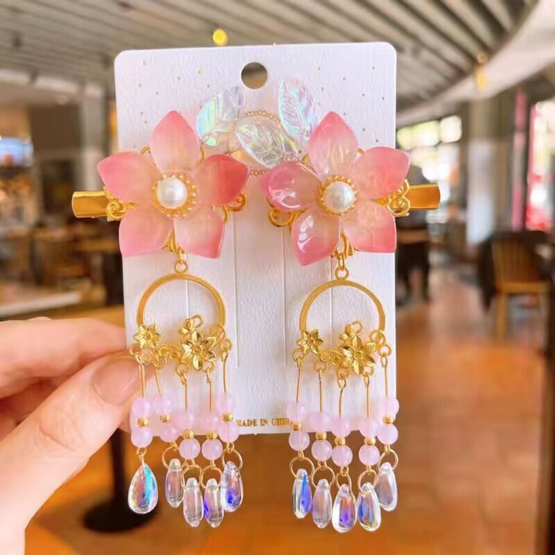Children's Ancient Style Hair Accessories, Hairpins, Han Dynasty Costume Accessories, Tassels, Flowers, Super Fairy Clips, Girls' Glass Headdresses, Butterflies