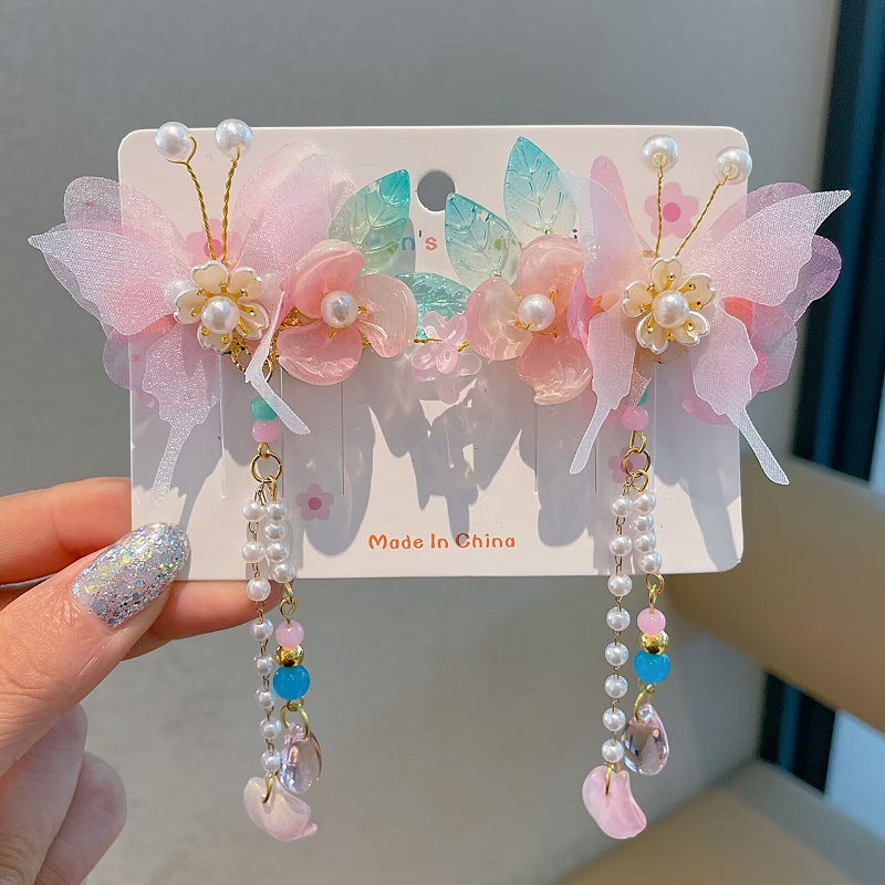 Children's Ancient Style Hair Accessories, Hairpins, Han Dynasty Costume Accessories, Tassels, Flowers, Super Fairy Clips, Girls' Glass Headdresses, Butterflies