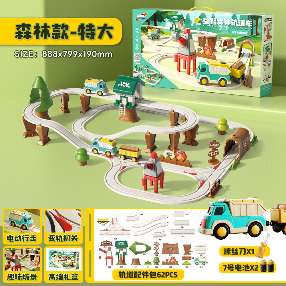 Cross-Border Electric Train Forest Logging Track Children's Assembled Circular Overpass Educational Track Car Boy Toy