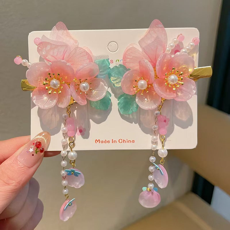 Children's Ancient Style Hair Accessories, Hairpins, Han Dynasty Costume Accessories, Tassels, Flowers, Super Fairy Clips, Girls' Glass Headdresses, Butterflies