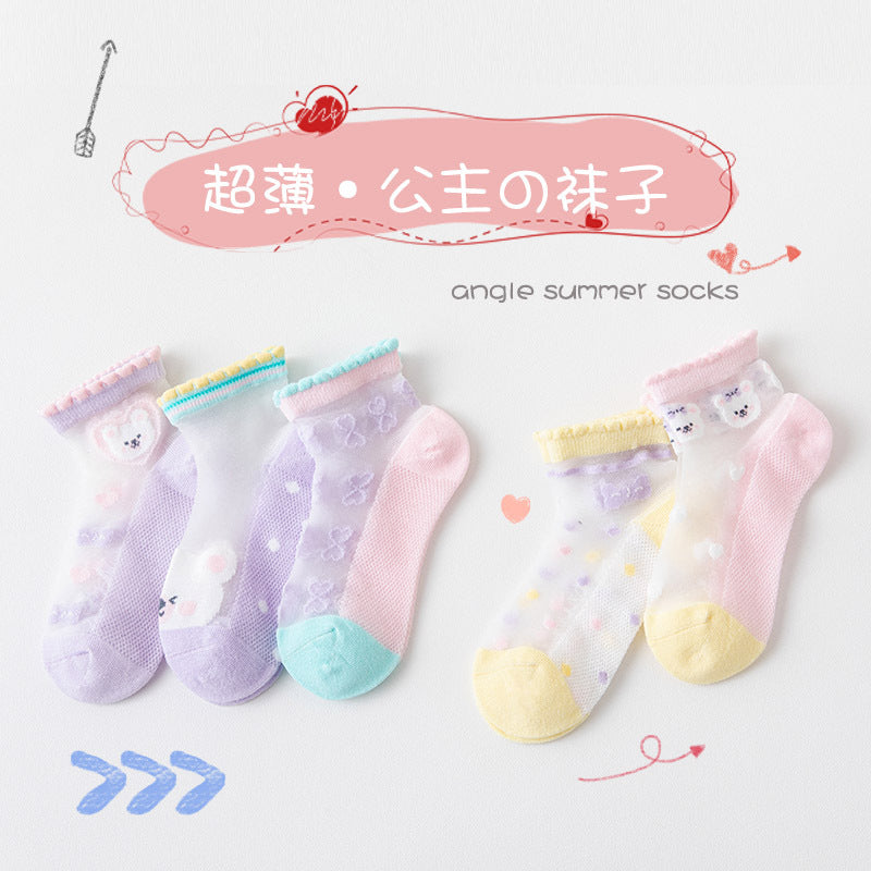 Children's Socks Spring and Summer Ice Silk Thin Mesh Socks for Boys and Girls Full Cartoon Cotton Boat Socks Baby Socks Wholesale