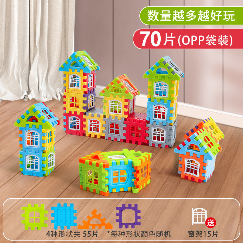 Children's House Building Blocks Assembled Toys Puzzle Large Particle Square Wall Window Model Puzzle 3 Years Old 6 Girls and Boys