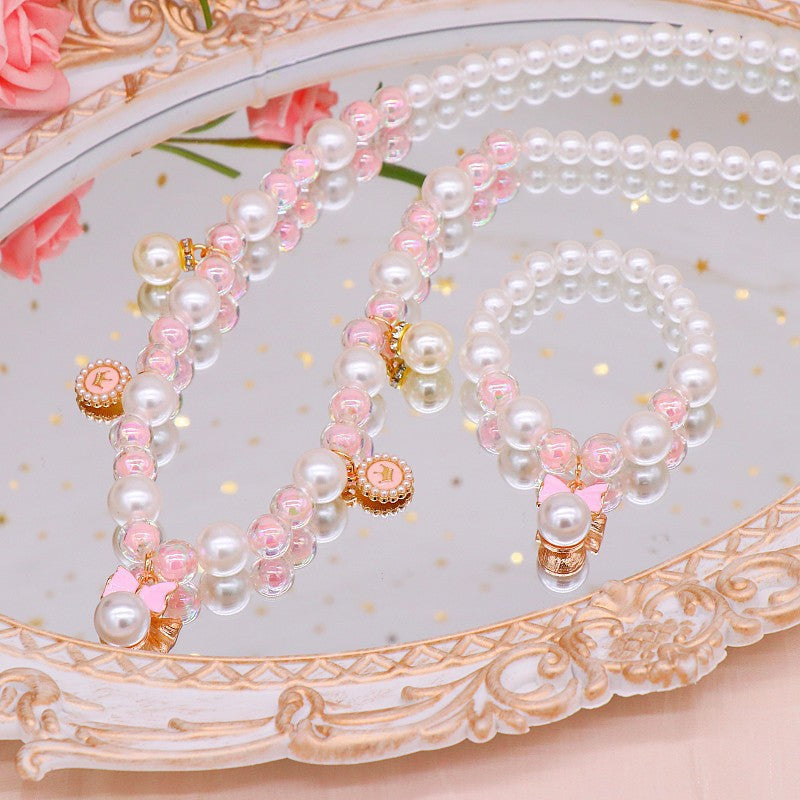 Girls' necklace wholesale imitation pearl girl temperament princess style hanfu clavicle necklace Children Baby bracelet ear clip