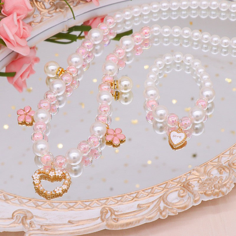 Girls' necklace wholesale imitation pearl girl temperament princess style hanfu clavicle necklace Children Baby bracelet ear clip