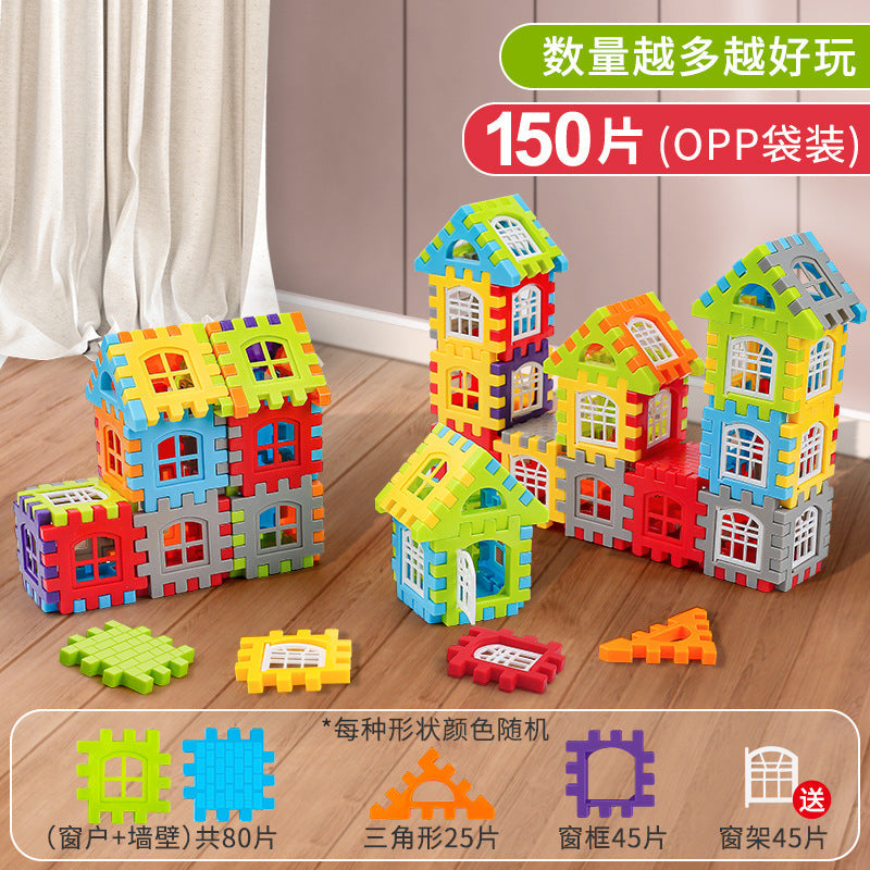 Children's House Building Blocks Assembled Toys Puzzle Large Particle Square Wall Window Model Puzzle 3 Years Old 6 Girls and Boys