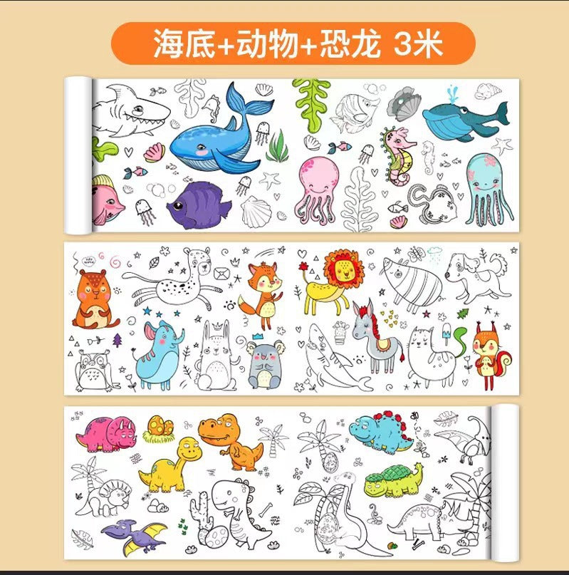 Super Long Children's Graffiti Scroll Color Filling Painting Big Paper Kindergarten Baby's Painted Cloth Painting Book