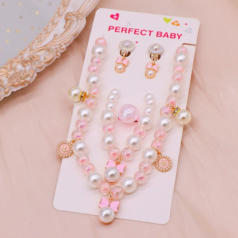 Girls' necklace wholesale imitation pearl girl temperament princess style hanfu clavicle necklace Children Baby bracelet ear clip